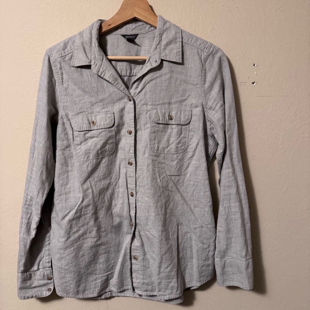 Eddie Bauer 100% cotton gray long sleeve button down Size Medium